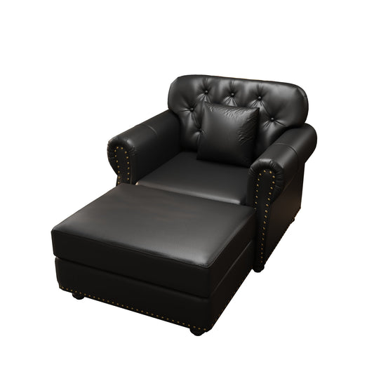 Upholstered Sofa With Nailhead Trim, Rolled Armrests With Ottoman