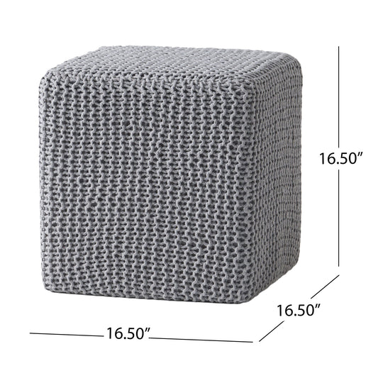 Chabani - Indoor Modern Knitted Fabric Cube Pouf Ottoman - Light Gray