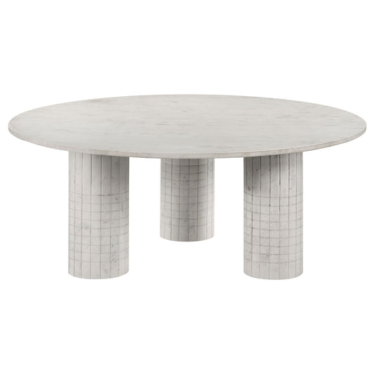 Preston - 2 Piece Coffee And End Table Set With Cylindrical Pedestal Bases, Round Design - White