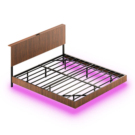 Floating Bedstead With Charging Station And LED Lights