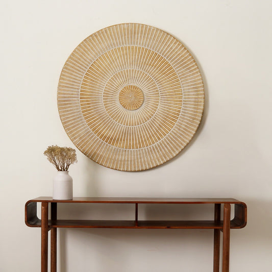Handcarved Vintage Wheel Wall Decor - Brown / Antique White