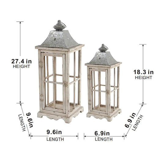 Wooden Candle Lantern Decorative, Hurricane Lantern Holder Decor For Indoor Outdoor, Home Garden - Ivory