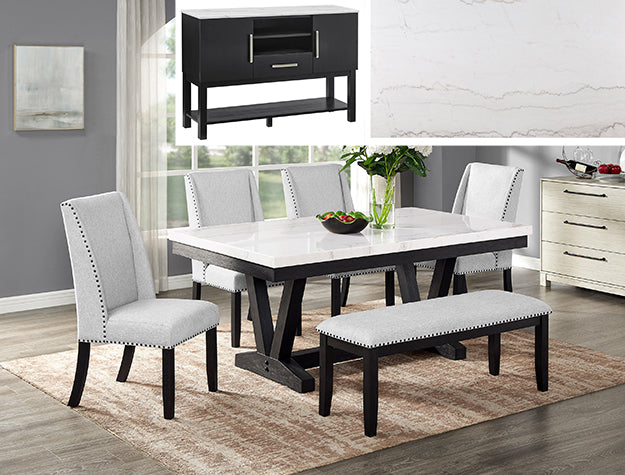 Varley Marble Tbl/Wing Chairs,bench
