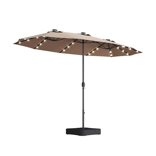 Double- Sided Outdoor Market Umbrella With Lights And Base