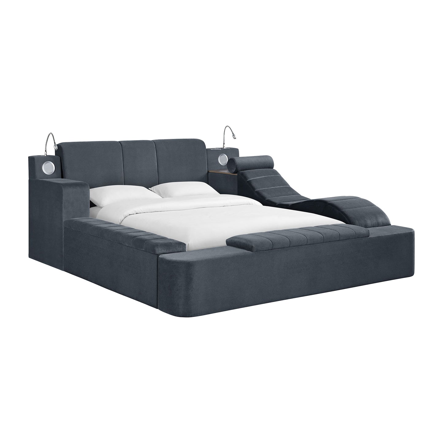 Ottawa - Queen Upholstered Footboard And Rail With Electronic Features - Gray Linen