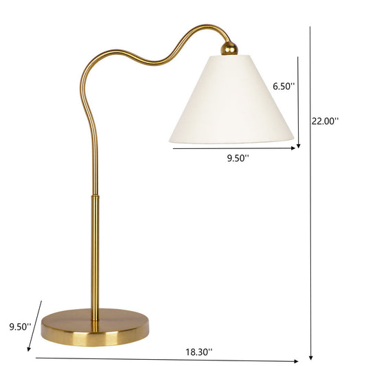 Ornate - Ring Base Curved Table Lamp With Triangle Drum Shade - Gold / White