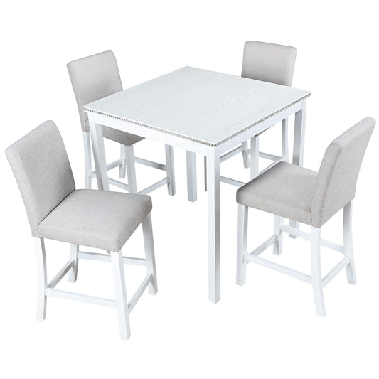 5 Piece Counter Height Table Set, Square Table And 4 Upholstered Chairs