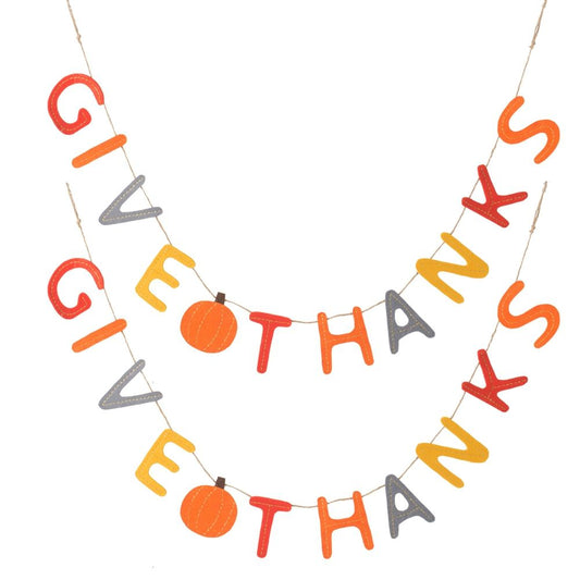 Length Colorful Give Thanks Banner, Home Decor For Harvest Festival Fall Festival & Thanksgiving Table Decorations (Set of 2) - Orange Multi