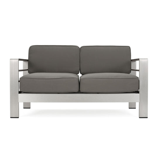 Outdoor Aluminum Loveseat With Cushion - Khaki