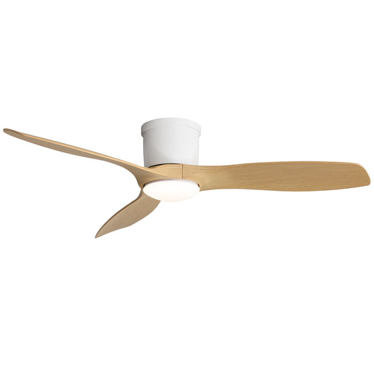 Flush Mount Ceiling Fan With Dimmable LED Light, 3 Blades, Reversible DC Motor Blades For Living Room
