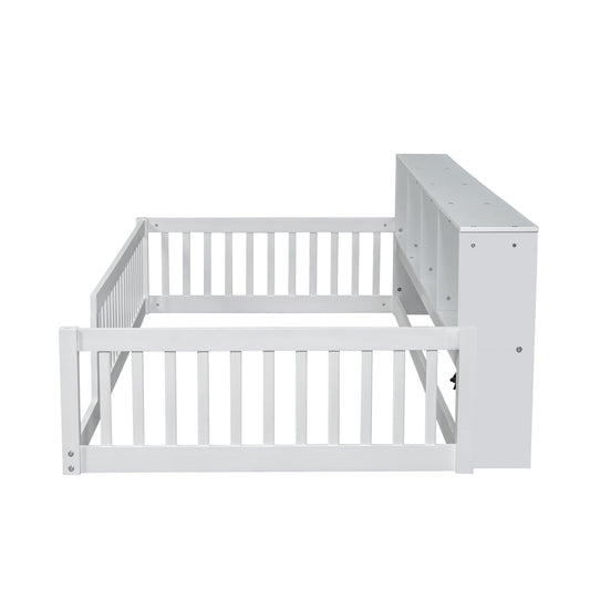 Floor Bed With Storage Cabinets And USB Ports
