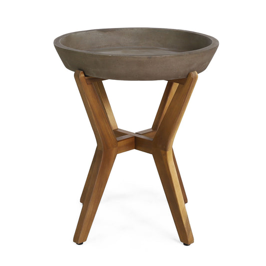 Yukon - Contemporary Side Table With Lightweight Concrete Top And Acacia Wood Frame - Gray