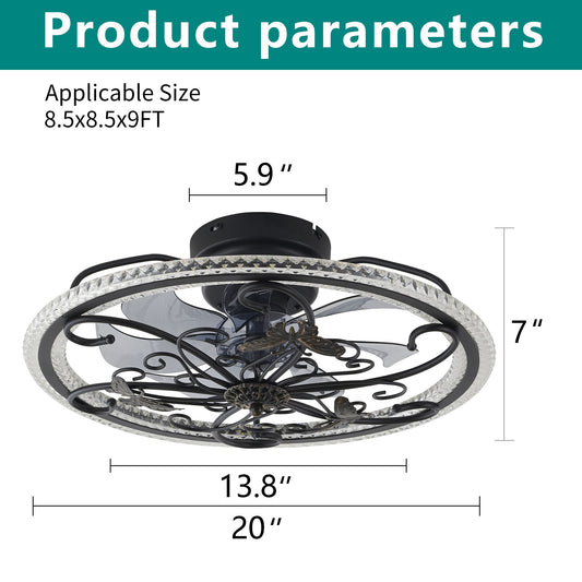 Ceiling Fan With Lights Remote Control, 6 Speeds 3 Color Caged Ceiling Fan - Matte Black