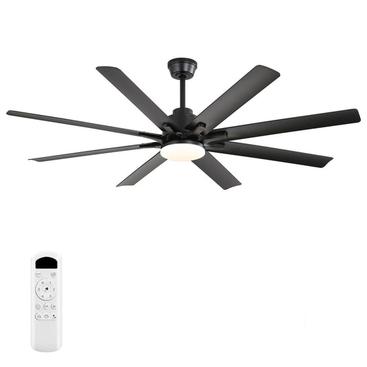 Ceiling Fan With Light 8 Blades, 18W LED 3 Color Dimmable Light, For Living Room & Bedroom - Matte Black