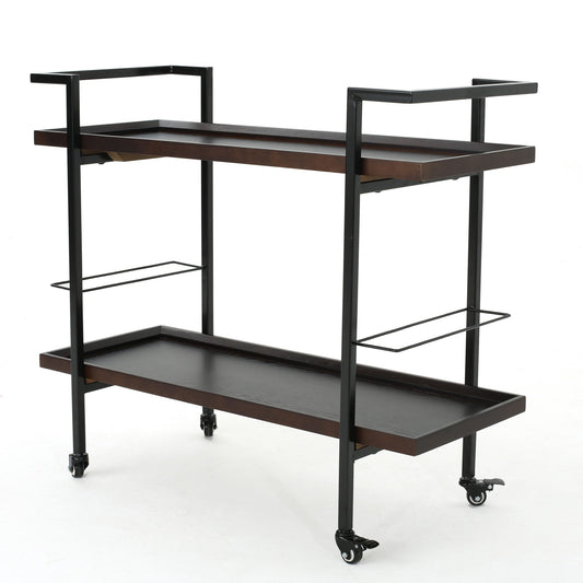 Modern Industrial Bar Cart With Shelving And Casters
