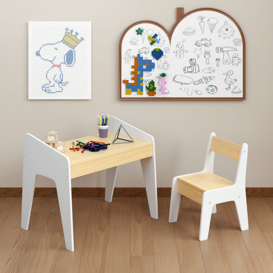 Table Set With 1 Chair, Children Study Table For Ages 2 - 8 - White