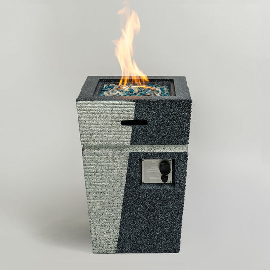 Propane, Gas 50000 Btu Square Fire Pit Table For Outside - Light Gray / Blue