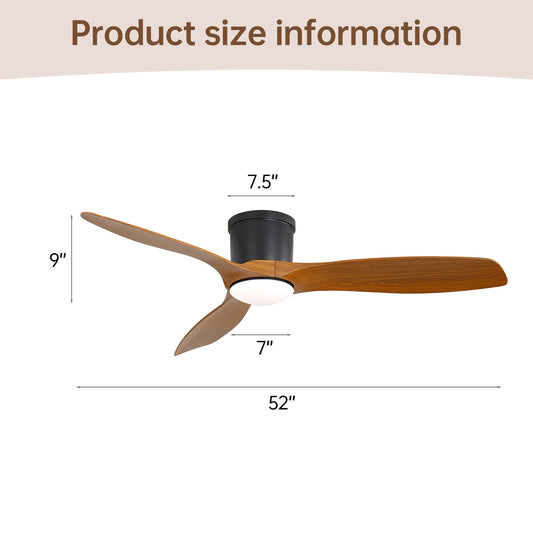 Smart Ceiling Fan With Remote Control, 3 Blades, Dimmable LED Light, Reversible DC Motor - Black