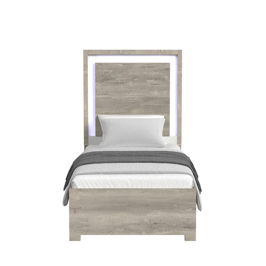 San Matteo - Twin Panel Headboard With LED And Footboard With Slats - Gray