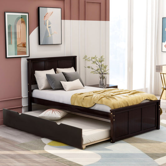 Platform Bed With Twin Trundle, Twin Size - Espresso