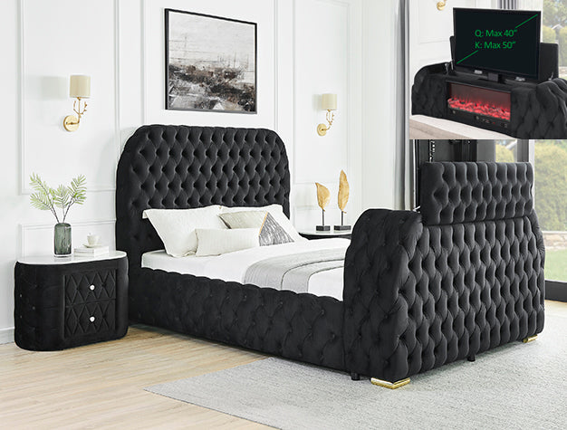 Natalia Bed W/Fireplace,tv Lift BK