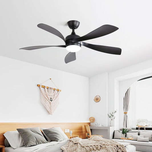 Ceiling Fan With 3 Color Dimmable 5 Blades Remote Control Reversible DC Motor And LED Light - Black