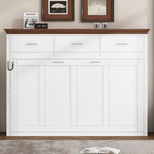Twin Size Murphy Bed With 3 Drawers - White