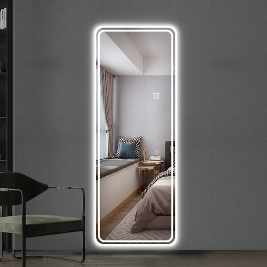 Full Length Floor Mirror LED Whole Body Mirror, Wall Mounted Hanging Mirror With Lights, Makeup Vanity Mirror, Bedroom Full Size Body Mirror With Dimming & 3 Color Modes - Clear