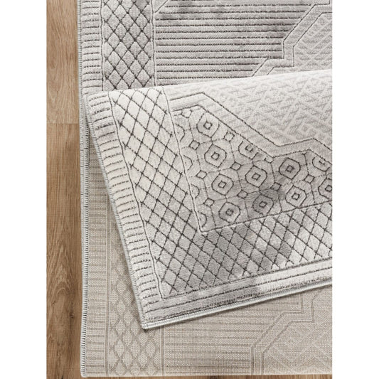 Geometrix - 5'3" X 7'3" Medallion Area Rug With Geometric 3D Effect - Ivory / Gray
