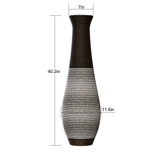 Tall Standing Designer Floor Vase Durable Artificial Rattan Elegant 2 Tone Finish Ideal Decor Accent For Living Room, Bedroom, Entryway Stylish Home Decor Statement Piece - Black / Gray