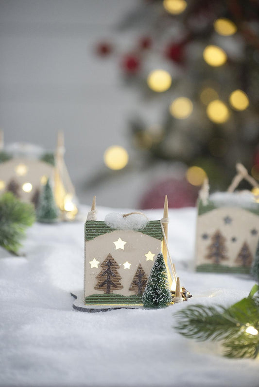 Cardboard Lited Tent Ornament Decorative Hanging Christmas Tree Ornaments For Holiday Party Decorations (Set of 6) - Multicolor