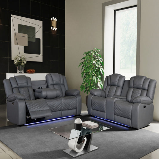 Raize - 10 Power Console Reclining Loveseat With LED - Gray