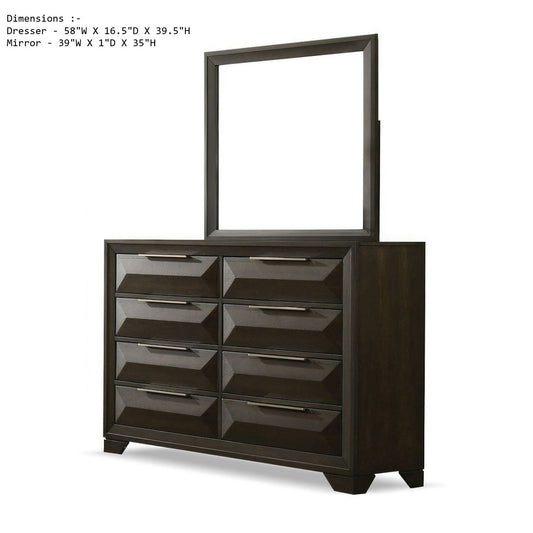 Dresser With Mirror Beveled Bracket Feet Handles 8 Drawers - Espresso