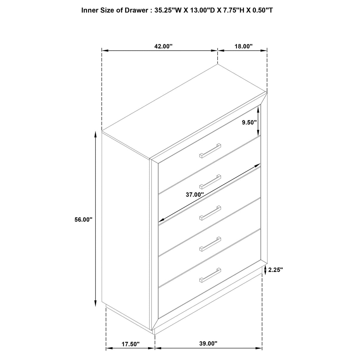 Gibbons Barley - 5 Drawer Bedroom Chest - Brown