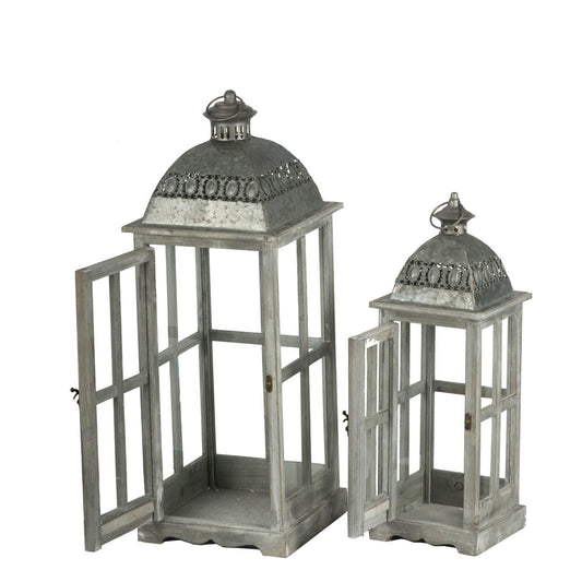 Wooden Candle Lantern Decorative, Hurricane Lantern Holder Decor For Indoor Outdoor, Home Garden Wedding - Gray