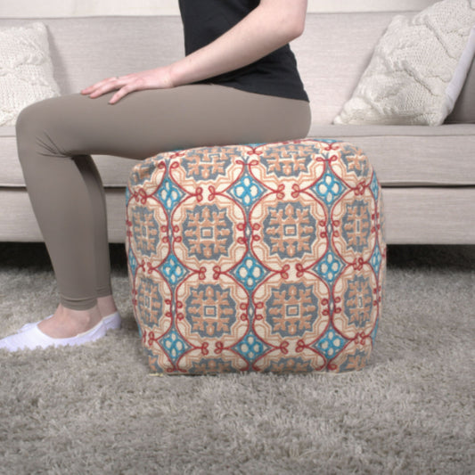 Amelia - Handcrafted Fabric Pouf, Rustic Elegance - Multicolored