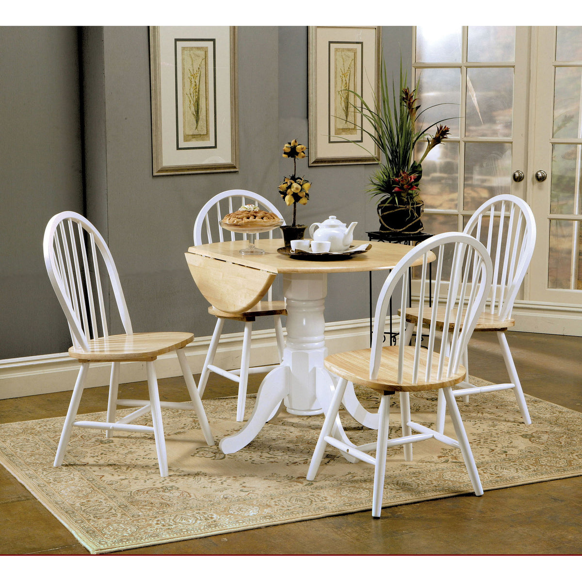 Greer - 5 Piece Dining Set With Drop Down Leaf Table And Curved Back Chairs - White