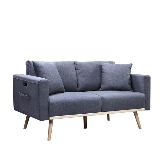 Easton - Fabric Loveseat With USB Charging Ports Pockets And Pillows