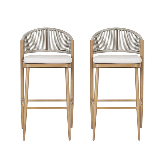 Outdoor Bar Height Metal Frame Counter Stools With Scallop Shaped Backrest & Water Resistant Cushions