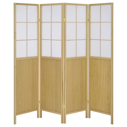 Gabby - 4 Panel Divider Folding Shoji Screen With Windowpane Details - Natural