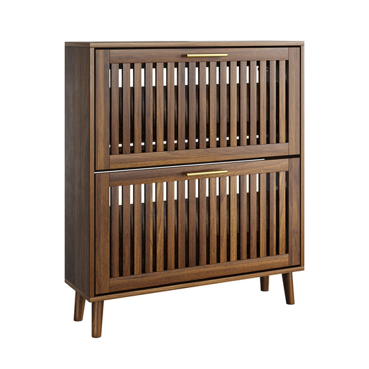 Medieval Modern Shoe Cabinet With 2 Flip Drawers And Fence Design