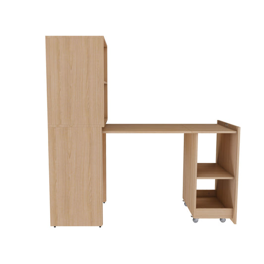 Stretchable Office Desk With Storage Shelves And Mobile Wheels
