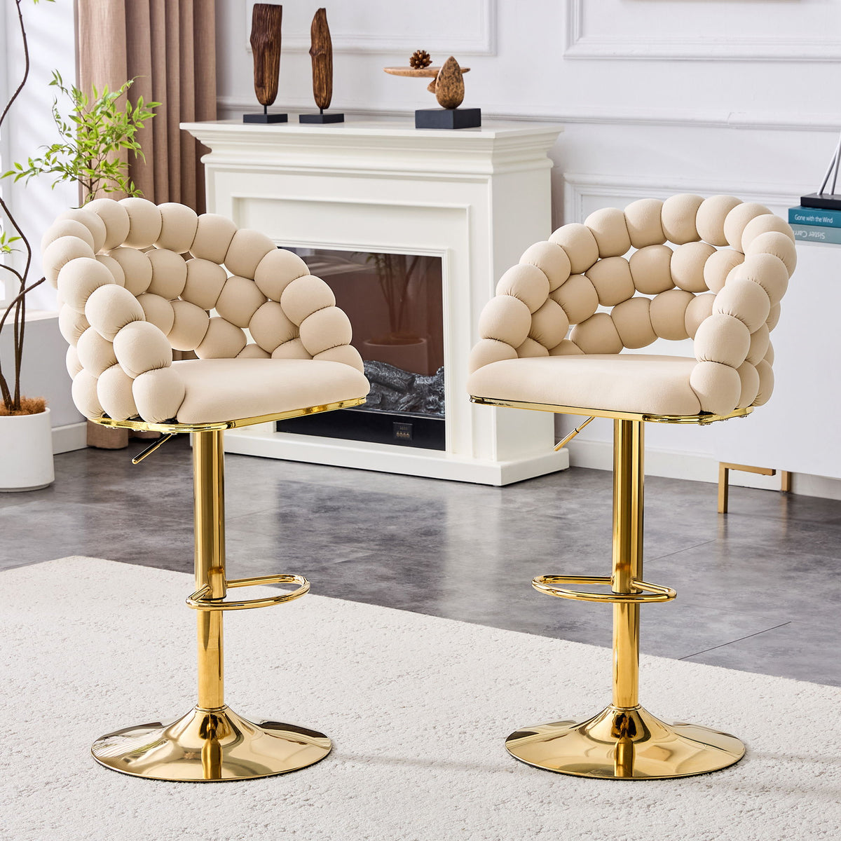 Puffy Bubble Chair, Ball Chain (Set of 2) - Beige / Gold