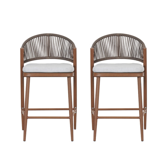 Outdoor 26" Counter Height Metal Frame Counter Stools With Scallop Shaped Backrest & Water Resistant Cushions