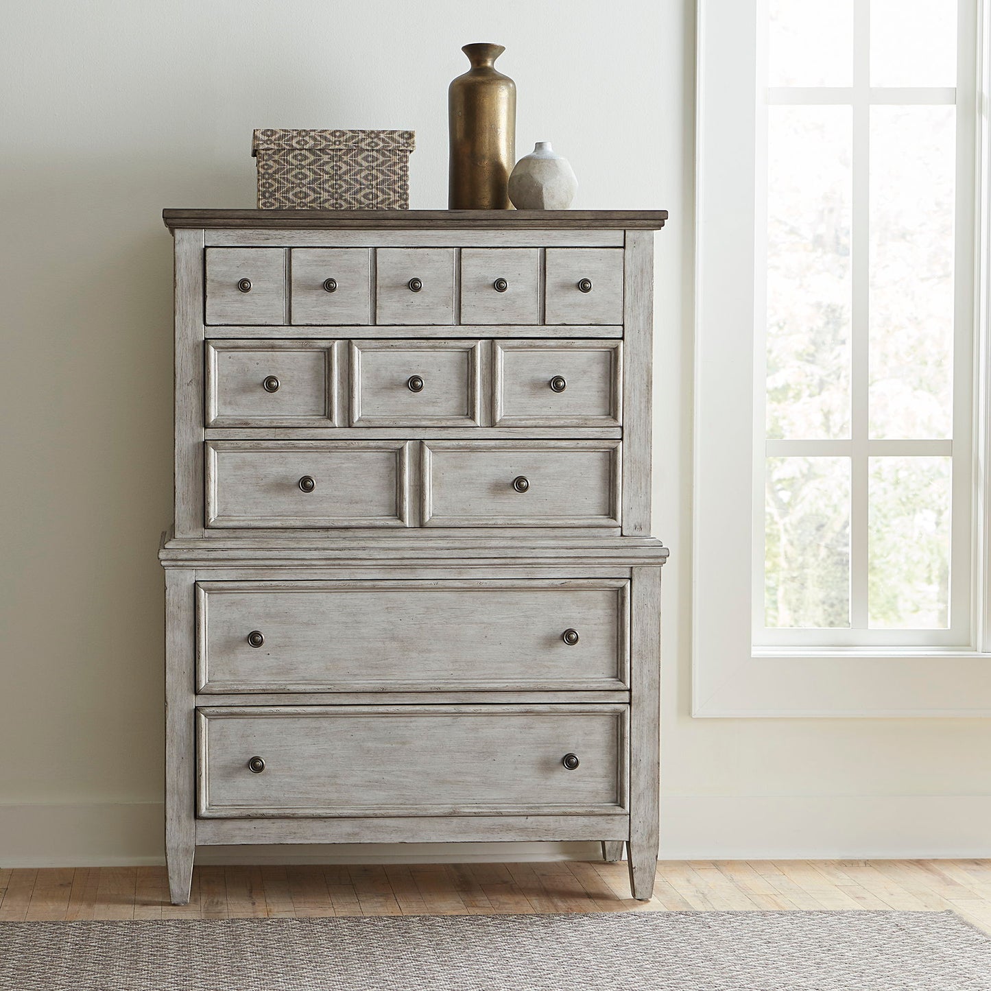Heartland - 5 Drawer Chest - Antique White / Tobacco Tops