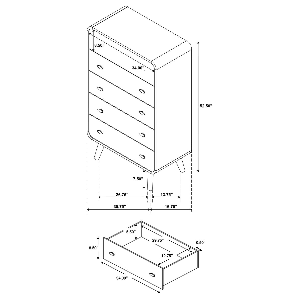 Winston - 5 Drawer Bedroom Chest - Wood