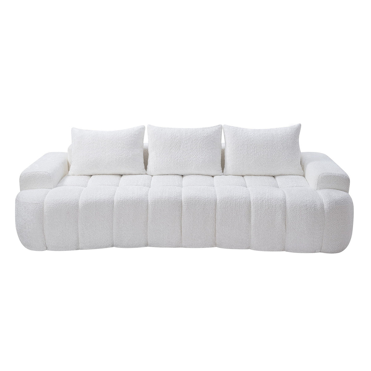 Extra Large Curved Front Compressed Sectional Sofa, 3 Seat Cloud Like Boucle Couch - White