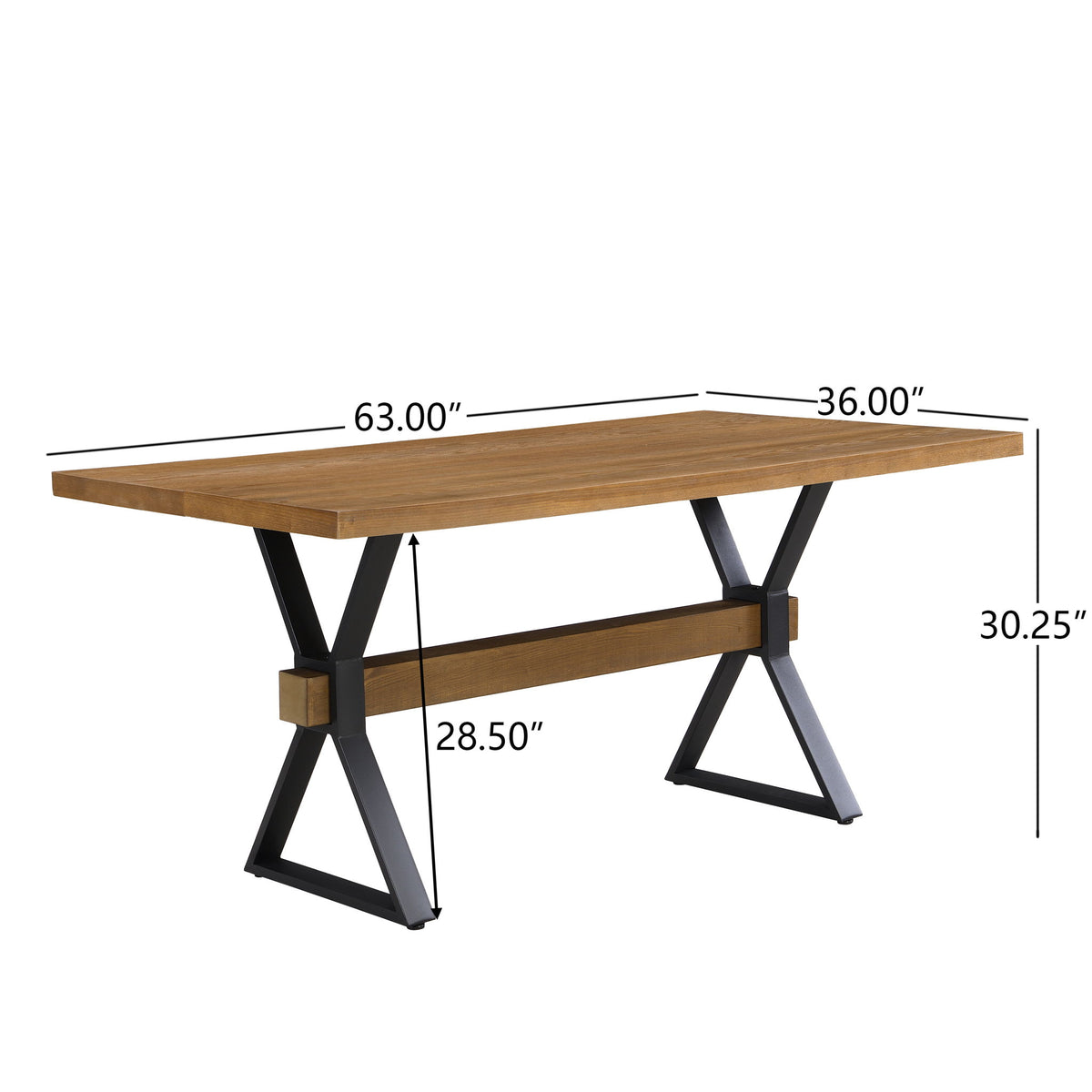 Farmhouse Style X Shaped Legs Dining Table With Moulded Details - Brown