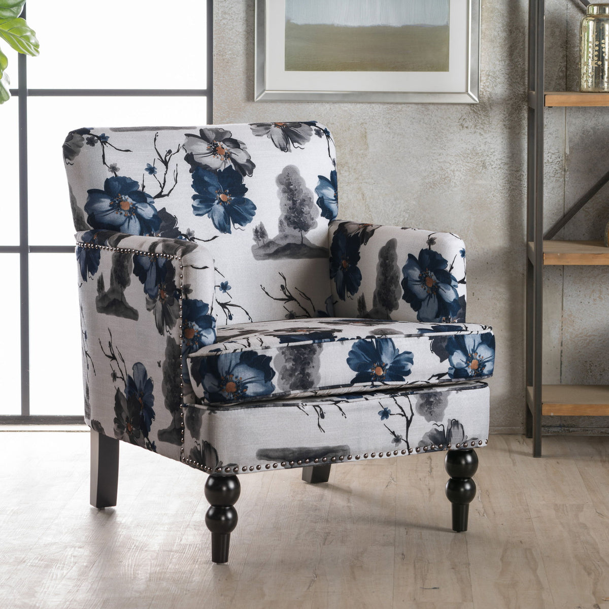 Club Chair With Tapered Birch Wood Legs - Multicolor