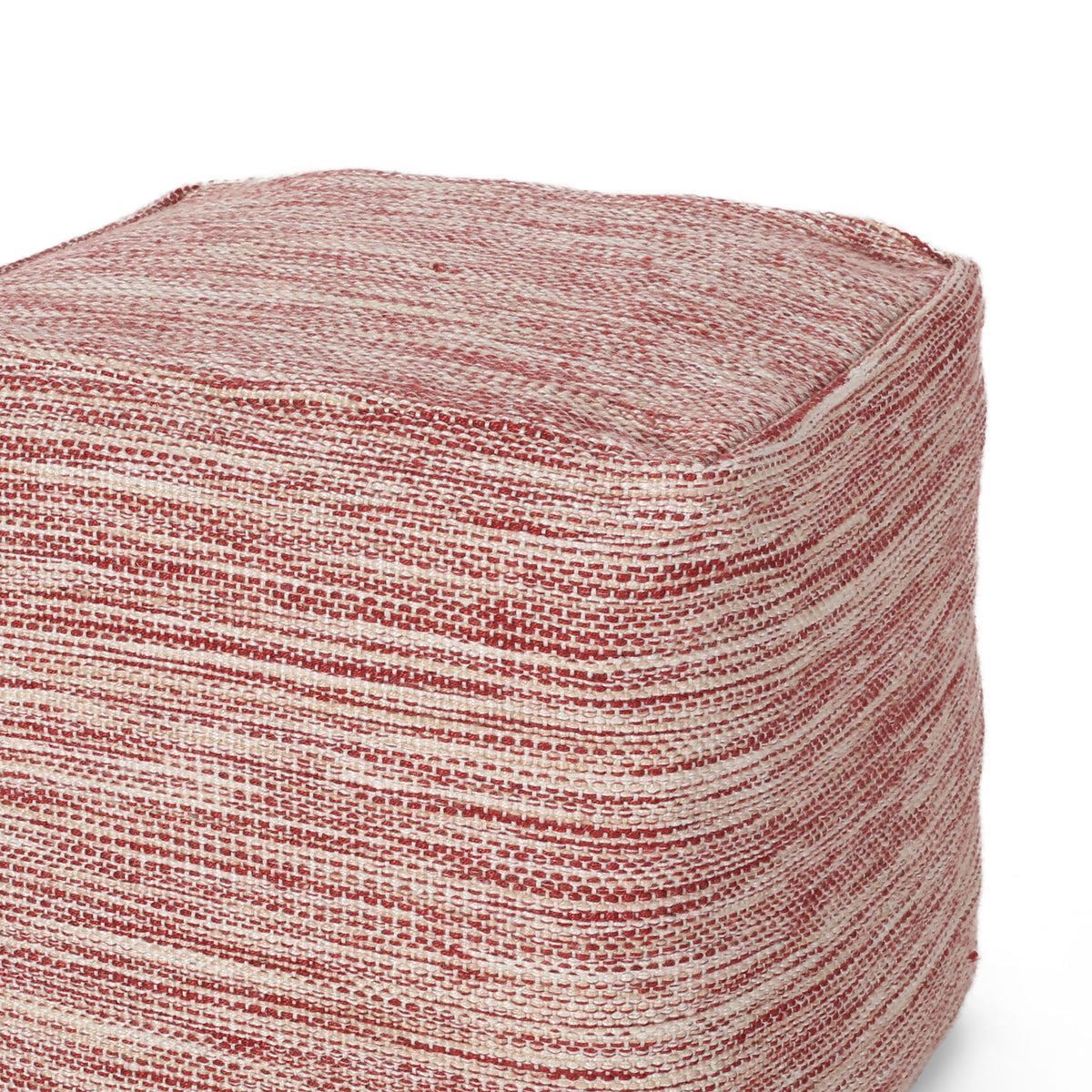 Enigma - Yarn And Cotton Square Pouf Ottoman With Polystyrene Beads - Red
